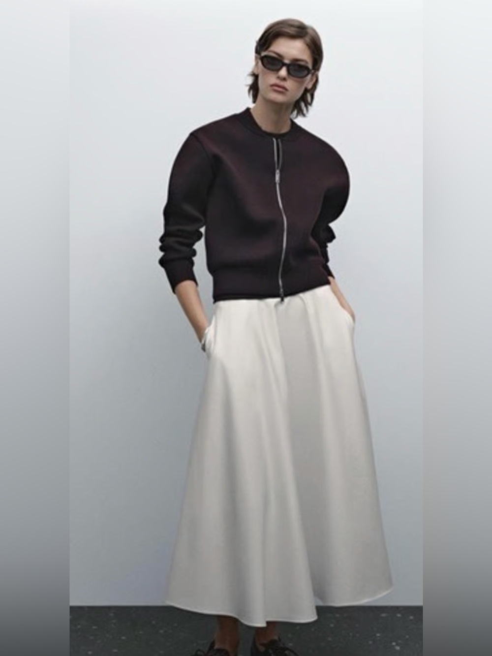 COTTON BLEND POPLIN MIDI SKIRT Size 2